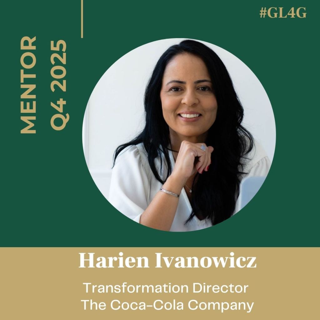 Portrait of Harien Ivanowicz, Transformation Director at The Coca-Cola Company, featured in the Q4 2025 cohort of GL4G, framed against a green background.
