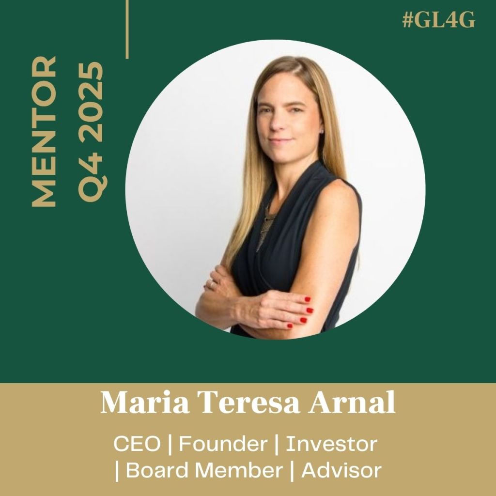 Portrait of Maria Teresa Arnal, Mentor for Q4 2025, with a professional look, wearing a black top and posing with arms crossed.