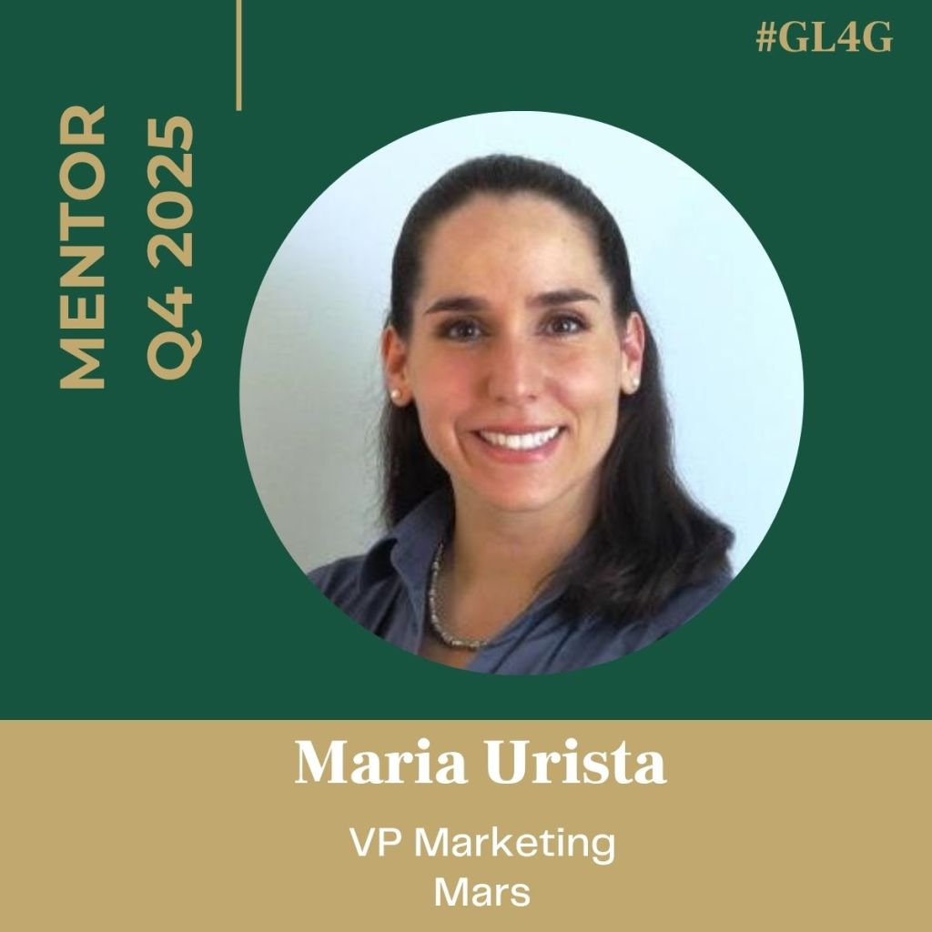 Portrait of Maria Urista, VP of Marketing at Mars, presented as a mentor for Q4 2025 in the GL4G program.