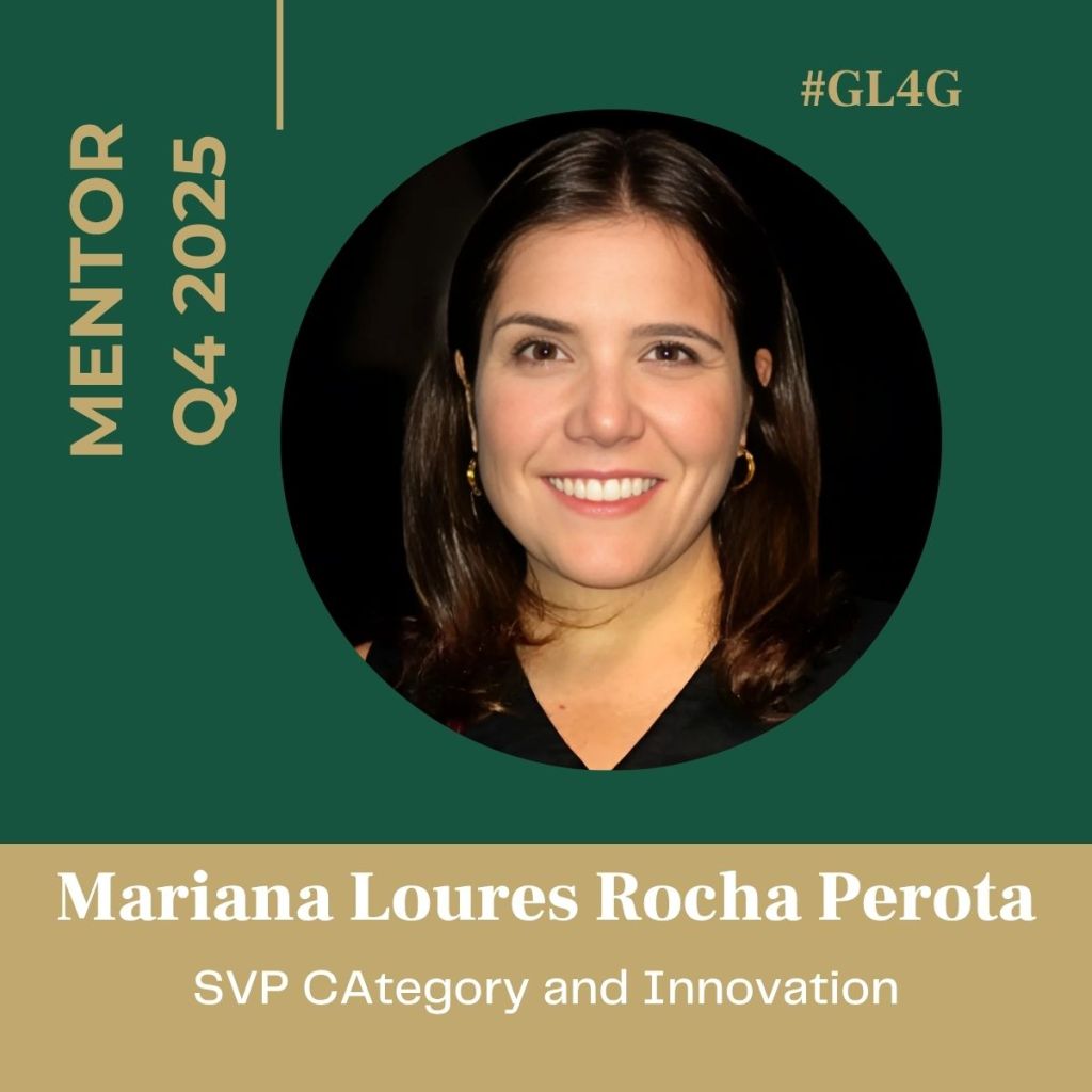 Portrait of Mariana Loures Rocha Perota for Q4 2025 mentoring program, highlighting her role as SVP of Category and Innovation.