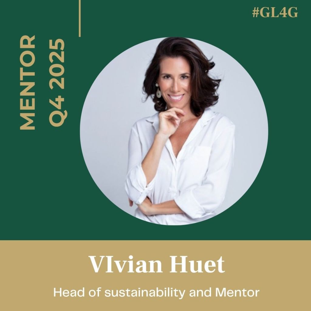 Portrait of VIvian Huet, Head of Sustainability and Mentor for Q4 2025, posed thoughtfully with one hand on her chin against a neutral background.
